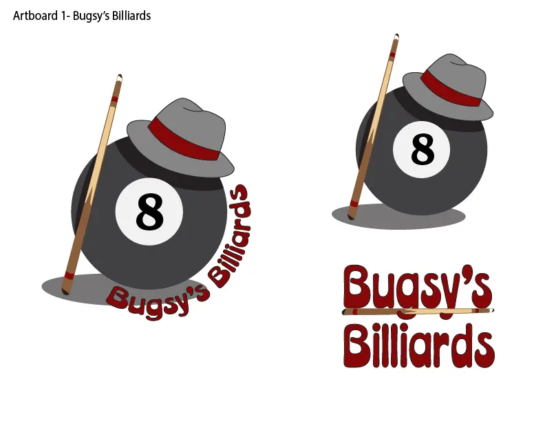 Concept logo for bugsy's Billiards bar